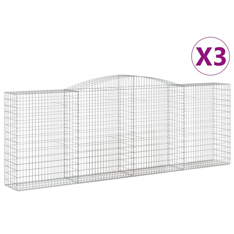 Cestas De Gaviones 3 Uds Forma De Arco Hierro 400x50x140/160 Cm