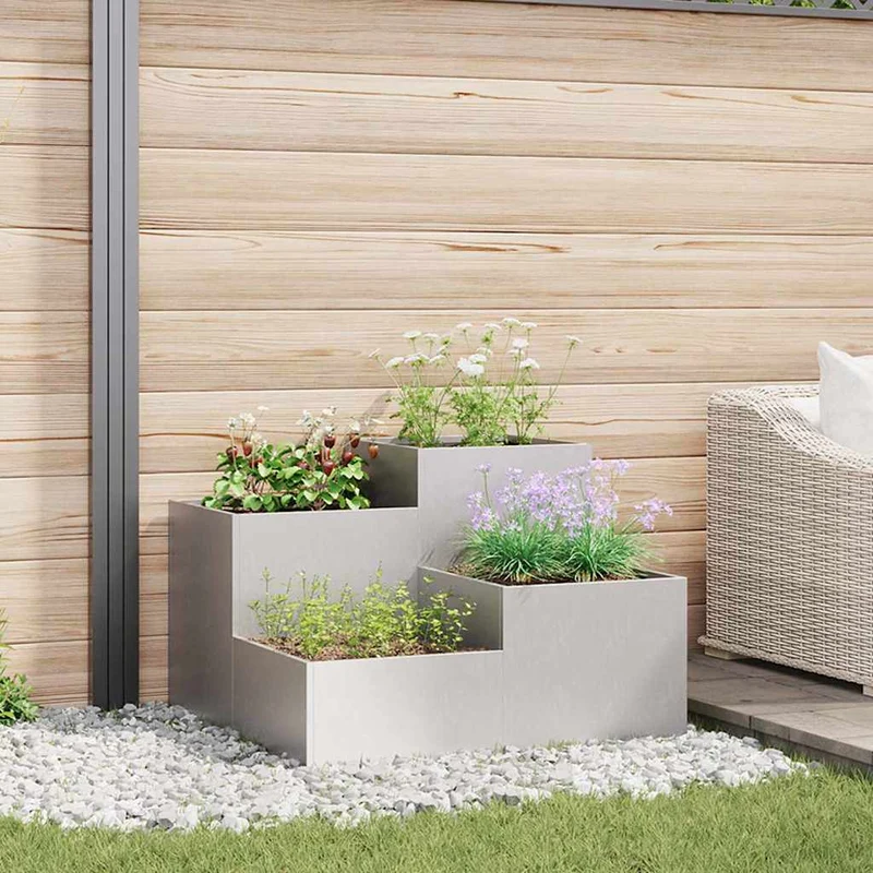 Maceta Para Jardín Plateado 100 X 100 X 60 Cm Acero Inoxidable