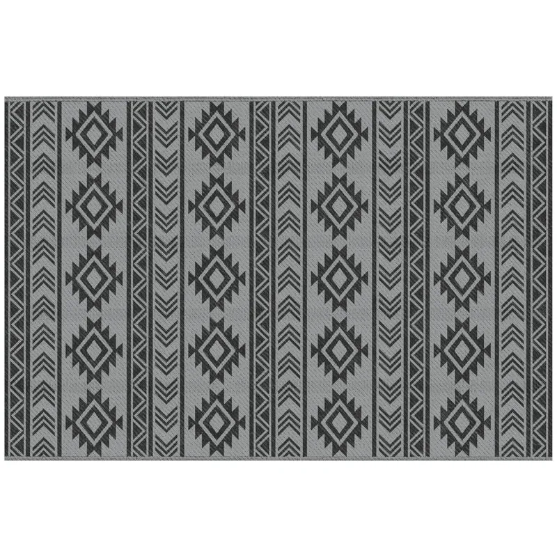 Outsunny Alfombra De Exterior 182x274 Cm Impermeable Anti-uv Negro Y Gris
