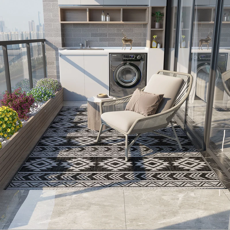 Outsunny Alfombra De Exterior 182x274 Cm Impermeable Anti-uv Negro Y Gris