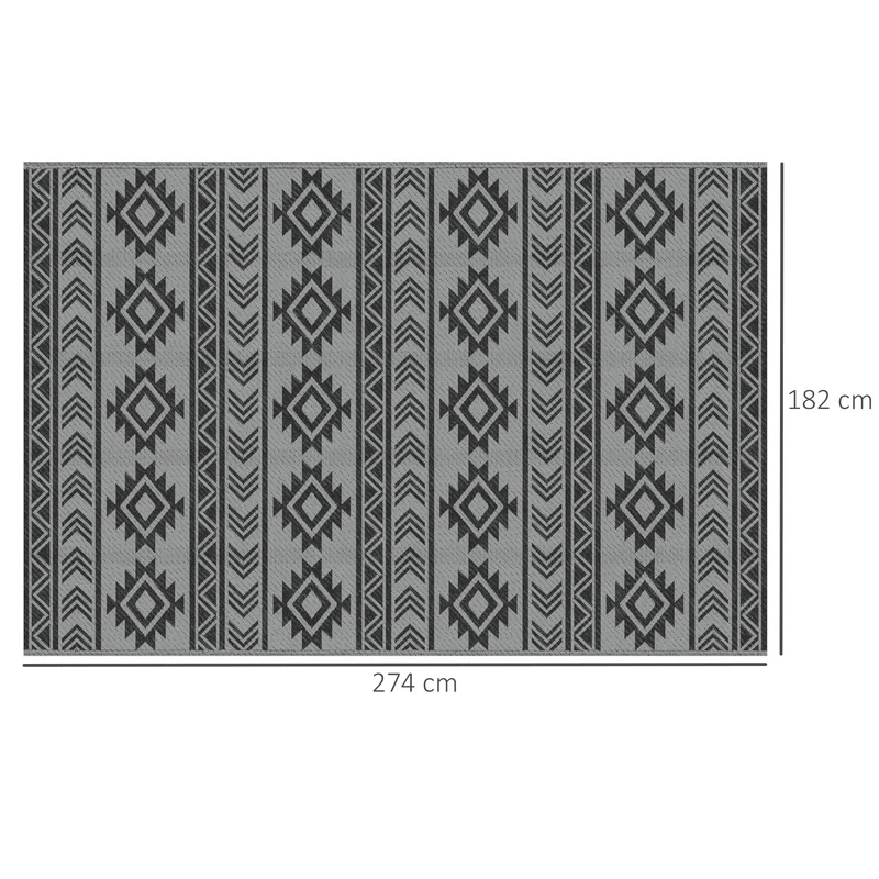 Outsunny Alfombra De Exterior 182x274 Cm Impermeable Anti-uv Negro Y Gris