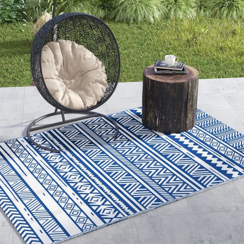 Outsunny Alfombra De Exterior 182x274 Cm Estilo Moderno Azul Oscuro Y Blanco