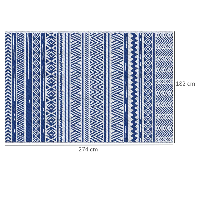 Outsunny Alfombra De Exterior 182x274 Cm Estilo Moderno Azul Oscuro Y Blanco