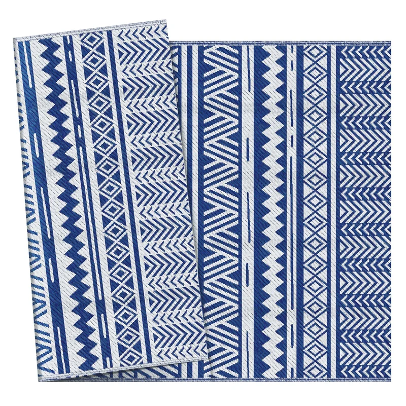 Outsunny Alfombra De Exterior 182x274 Cm Estilo Moderno Azul Oscuro Y Blanco