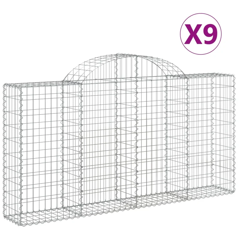 Cestas De Gaviones 9 Uds Forma De Arco Hierro 200x30x100/120 Cm