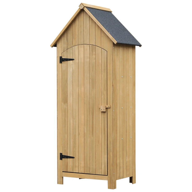 Outsunny Caseta Jardín Exterior De Madera 77,5x54,2x179,5 Cm 0,3 M² Con Estantes