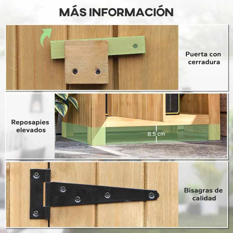 Outsunny Caseta Jardín Exterior De Madera 77,5x54,2x179,5 Cm 0,3 M² Con Estantes