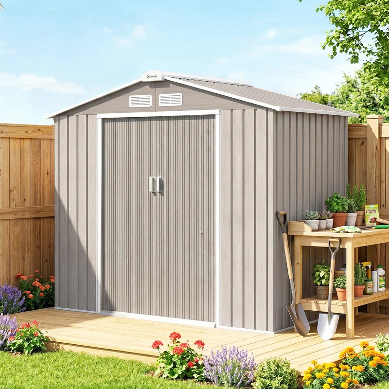 Outsunny Caseta De Jardín Exterior 2,42 M² 213x130x185 Cm Con Puerta Corredera