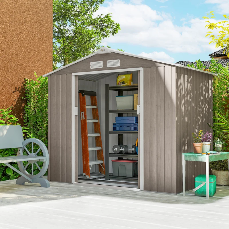 Outsunny Caseta De Jardín Exterior 2,42 M² 213x130x185 Cm Con Puerta Corredera