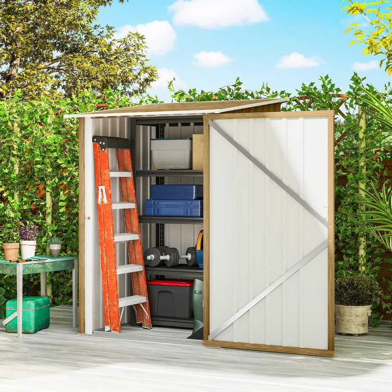 Outsunny Cobertizo De Jardín De Exterior 0,92 M² 100x103x160 Cm Marrón Claro