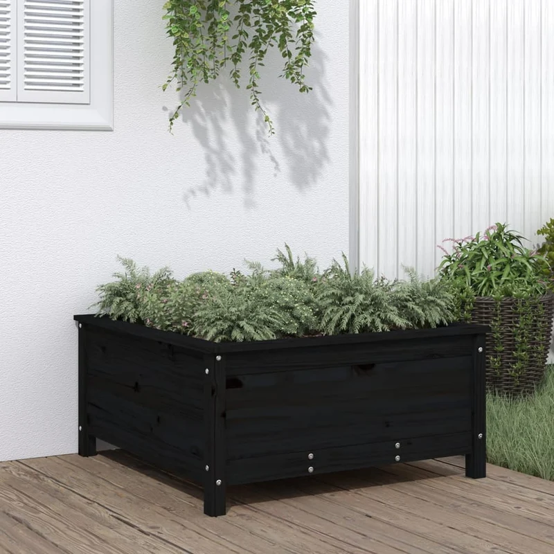 Jardinera Madera Maciza De Pino Negro 82,5x82,5x39 Cm