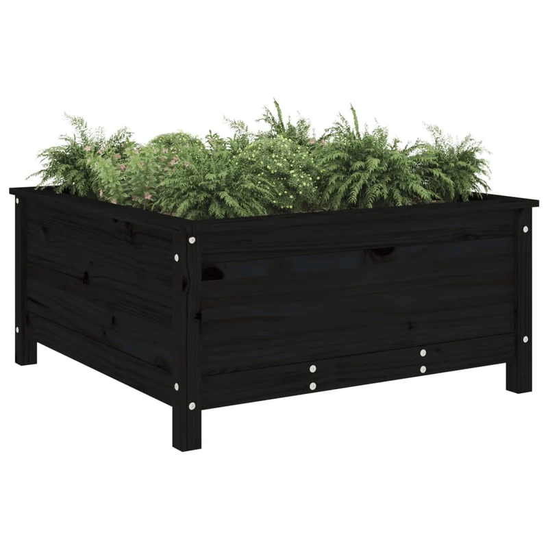 Jardinera Madera Maciza De Pino Negro 82,5x82,5x39 Cm