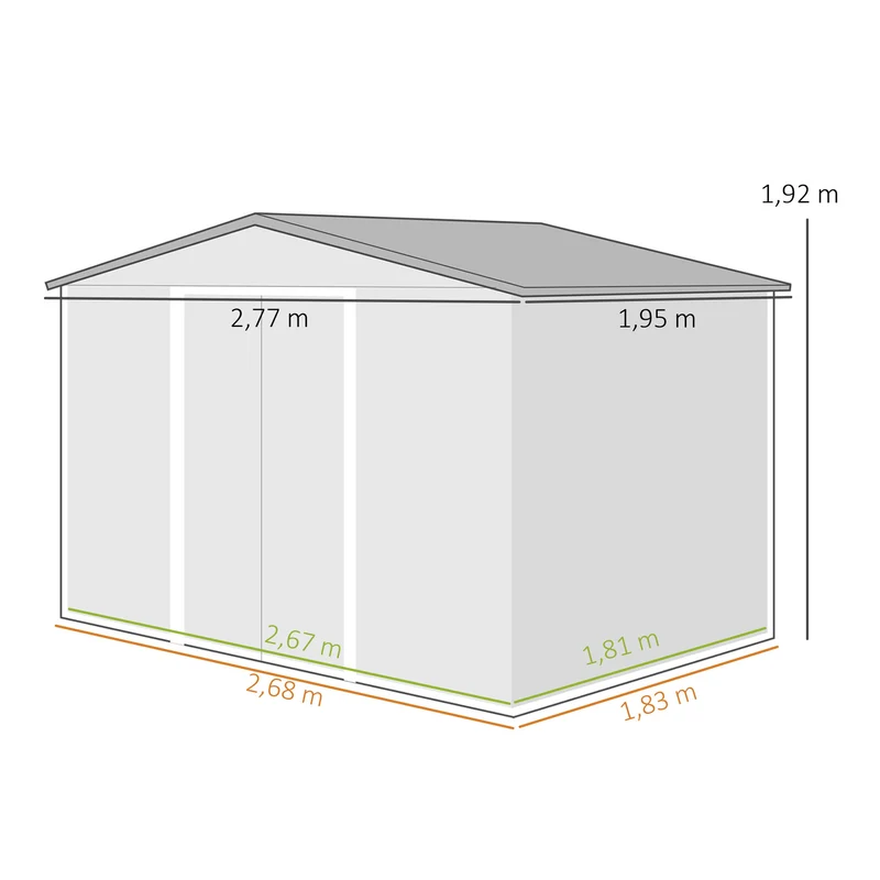 Outsunny Caseta De Jardín 4,9 M² 277x195x192 Cm Con Puerta Corredera Gris Claro
