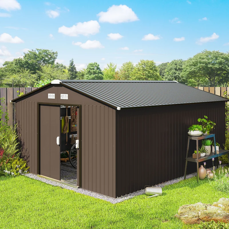 Outsunny Caseta De Jardín Exterior 12,4 M² 340x386x200 Cm Con Puerta Corredera