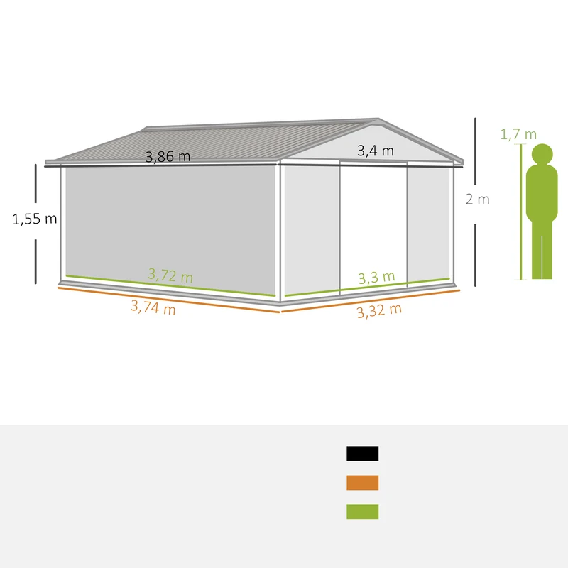 Outsunny Caseta De Jardín Exterior 12,4 M² 340x386x200 Cm Con Puerta Corredera