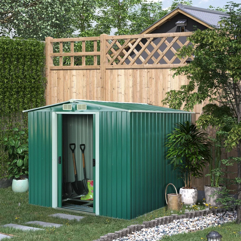 Outsunny Cobertizo De Jardín 258x206x178cm 5,3m² Metálico Con Puertas Correderas