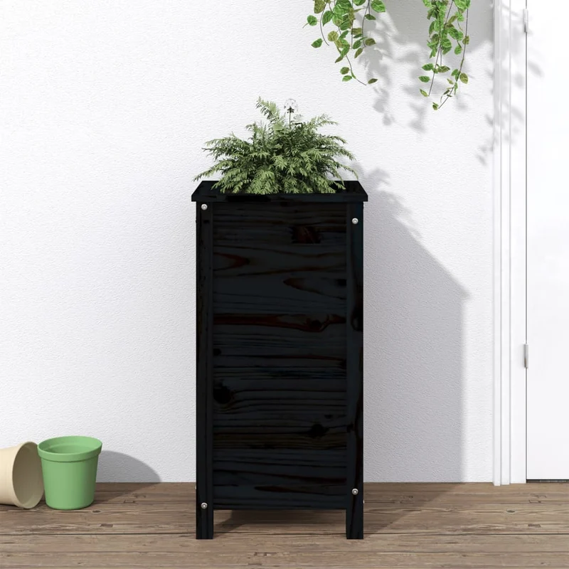 Jardinera Madera Maciza De Pino Negro 40x40x78 Cm