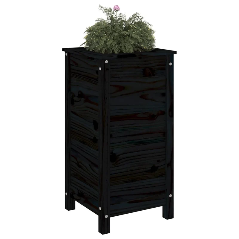 Jardinera Madera Maciza De Pino Negro 40x40x78 Cm