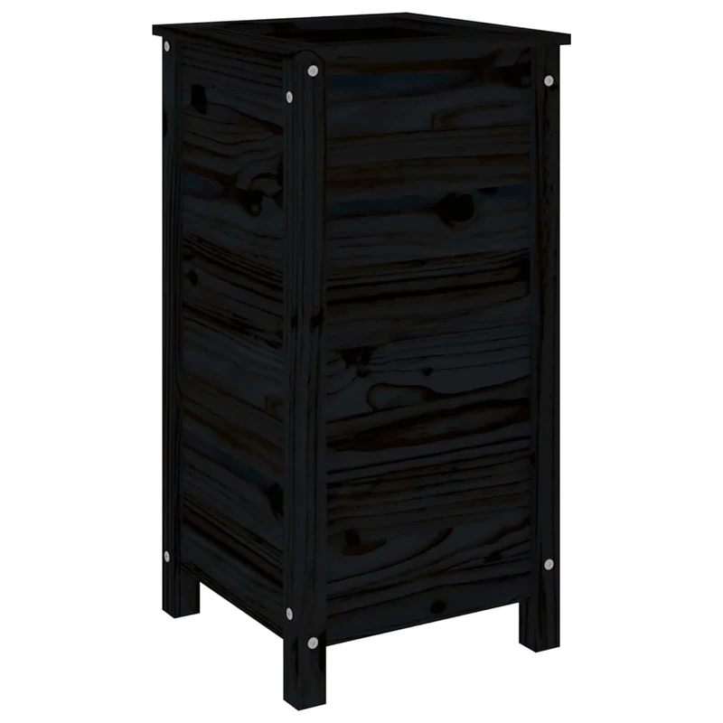 Jardinera Madera Maciza De Pino Negro 40x40x78 Cm