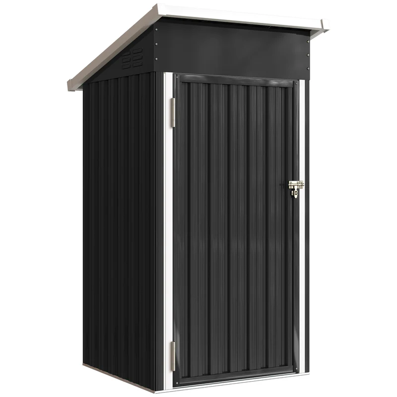 Outsunny Caseta De Jardín Exterior 107,5x91x185 Cm Puerta Con Cerradura Gris