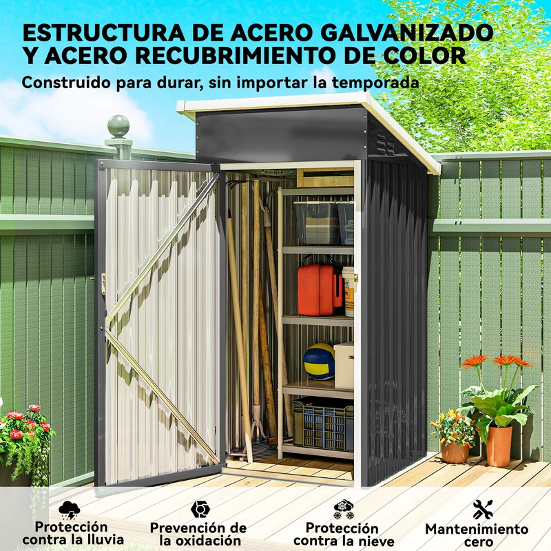 Outsunny Caseta De Jardín Exterior 107,5x91x185 Cm Puerta Con Cerradura Gris