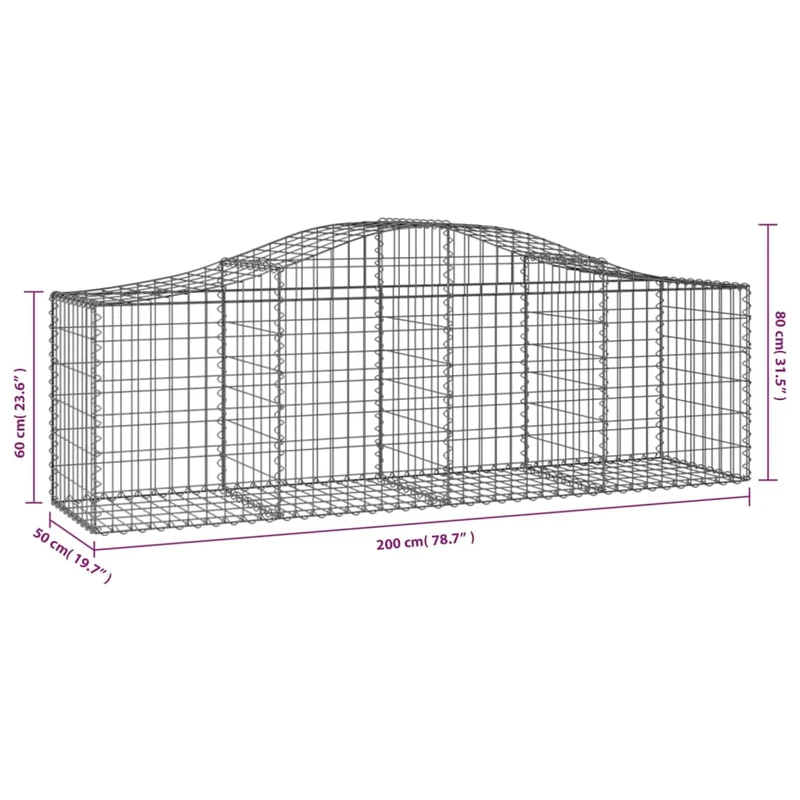 Cestas De Gaviones 12 Uds Forma De Arco Hierro 200x50x60/80 Cm