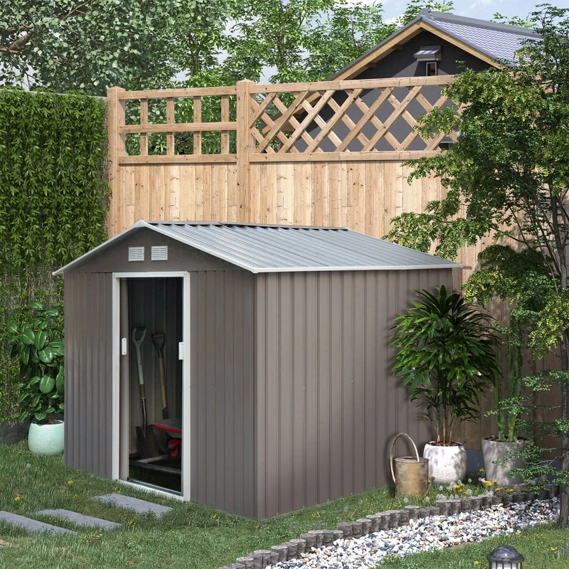 Outsunny Caseta De Jardín De Exterior 4,9 M² 277x195x192 Cm Gris