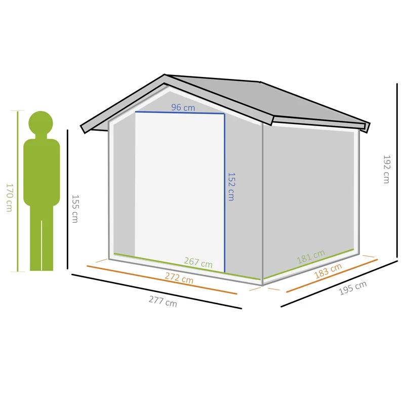 Outsunny Caseta De Jardín De Exterior 4,9 M² 277x195x192 Cm Gris