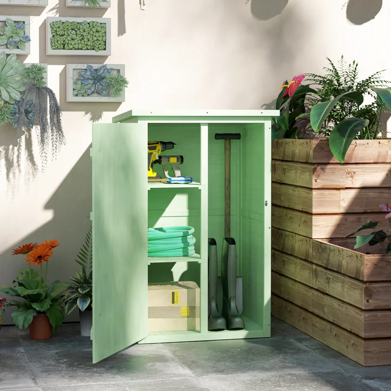 Outsunny Caseta De Jardín De Madera 75x56x115 Cm Con 3 Estantes Puerta Pestillo