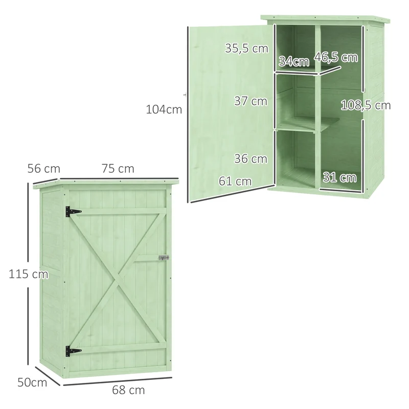 Outsunny Caseta De Jardín De Madera 75x56x115 Cm Con 3 Estantes Puerta Pestillo