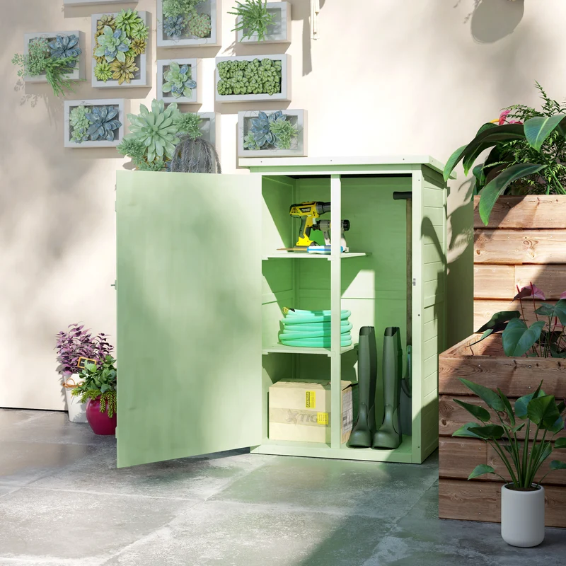 Outsunny Caseta De Jardín De Madera 75x56x115 Cm Con 3 Estantes Puerta Pestillo