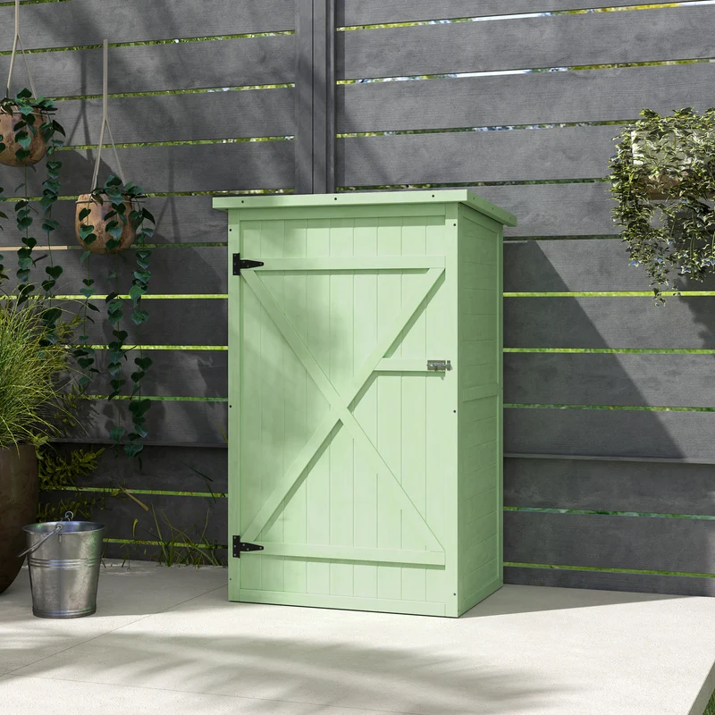 Outsunny Caseta De Jardín De Madera 75x56x115 Cm Con 3 Estantes Puerta Pestillo