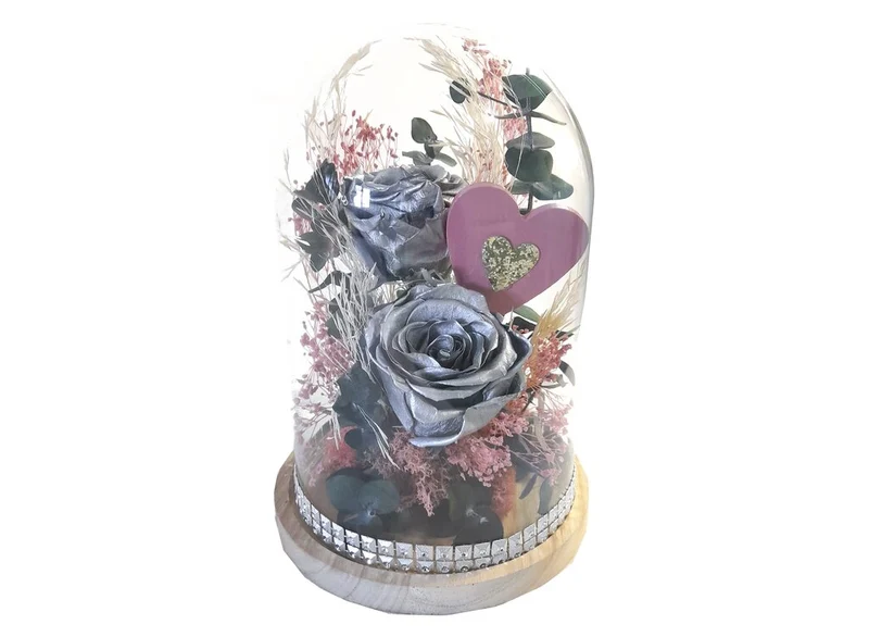 Cupula Cristal 2 Rosas 25x17 Cm
