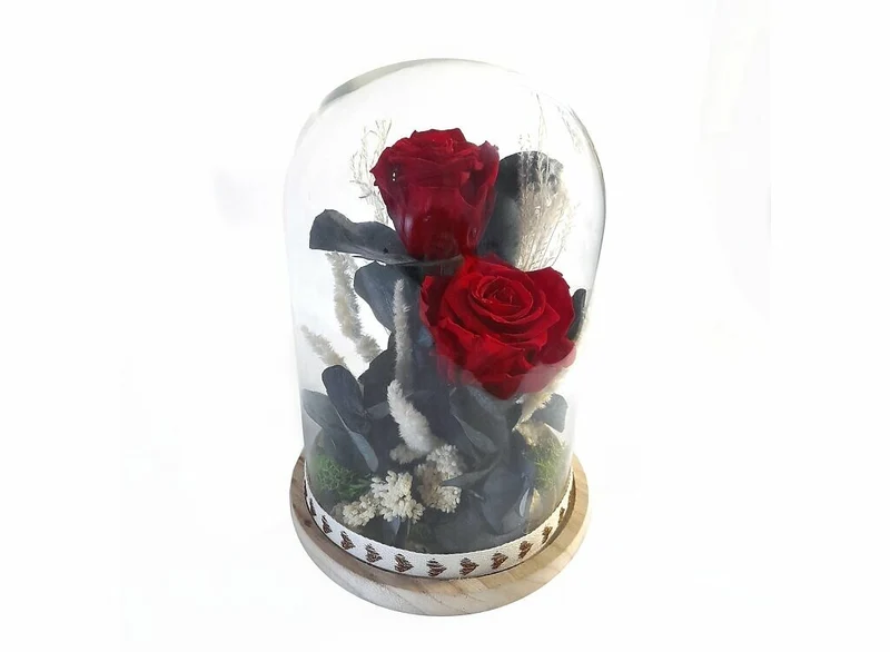 Cupula Cristal 2 Rosas 25x17 Cm