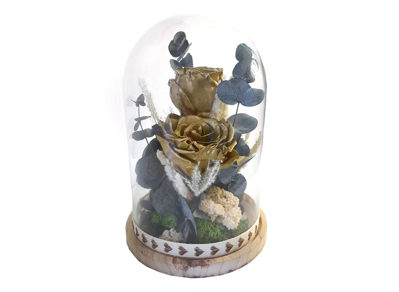 Cupula Cristal 2 Rosas 25x17 Cm