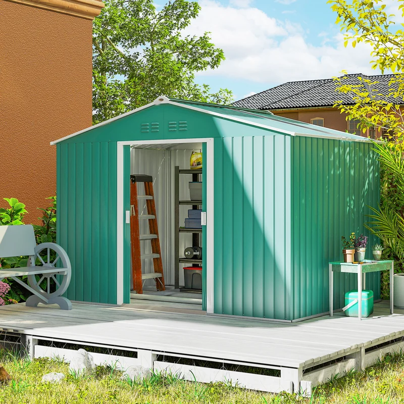 Outsunny Caseta De Jardín Exterior 4,9 M² 277x195x192 Cm Con Puerta Corredera