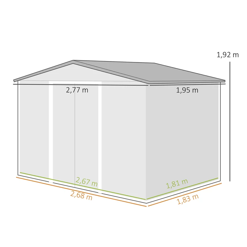 Outsunny Caseta De Jardín Exterior 4,9 M² 277x195x192 Cm Con Puerta Corredera