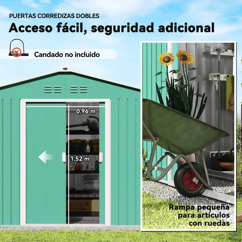 Outsunny Caseta De Jardín Exterior 4,9 M² 277x195x192 Cm Con Puerta Corredera