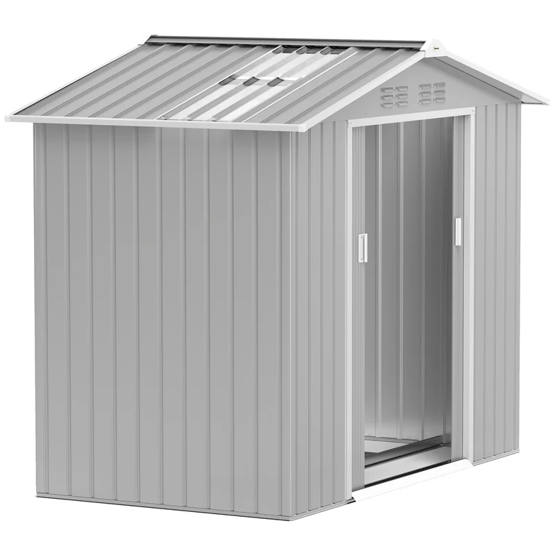 Outsunny Caseta De Jardín 213x130x185 Cm Con 2 Puertas Correderas Y 4 Ventanas
