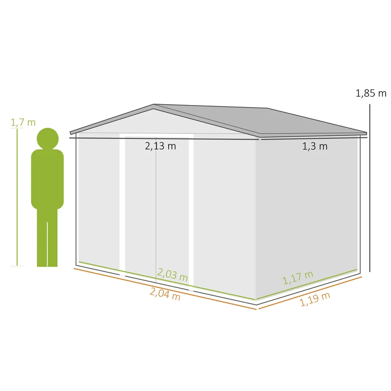 Outsunny Caseta De Jardín 213x130x185 Cm Con 2 Puertas Correderas Y 4 Ventanas
