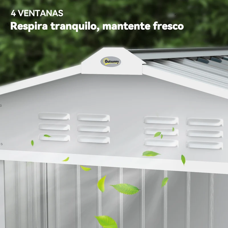 Outsunny Caseta De Jardín 213x130x185 Cm Con 2 Puertas Correderas Y 4 Ventanas