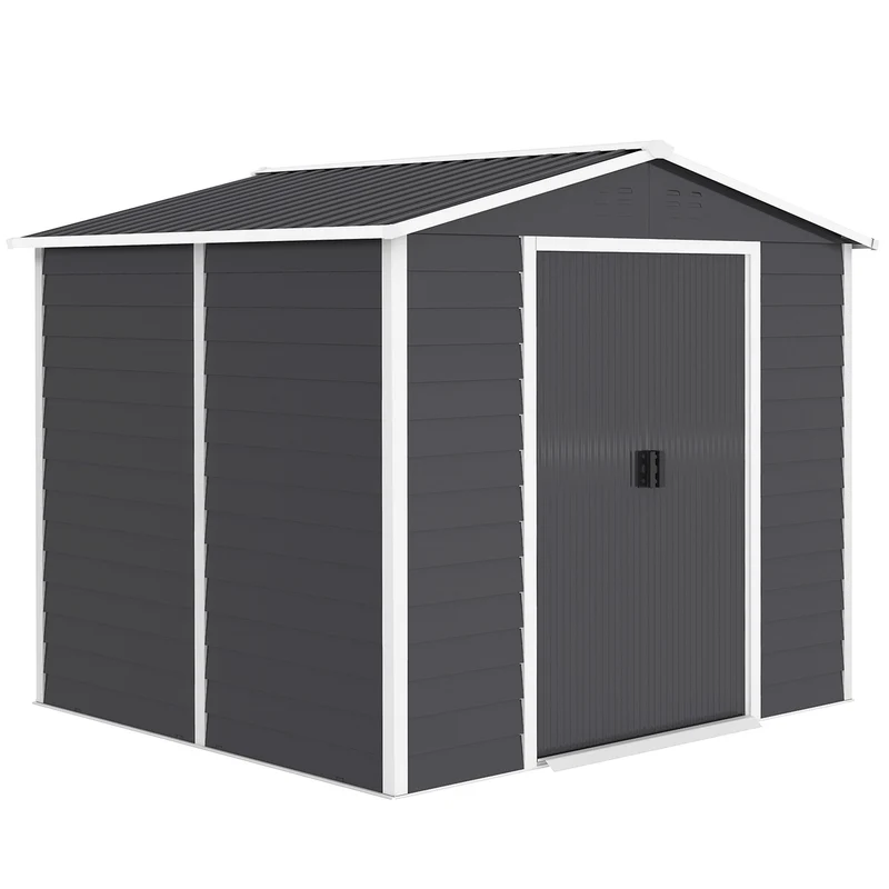 Outsunny Caseta De Jardín Exterior 4,4 M² 240x206x198 Cm Puerta Corredera Gris
