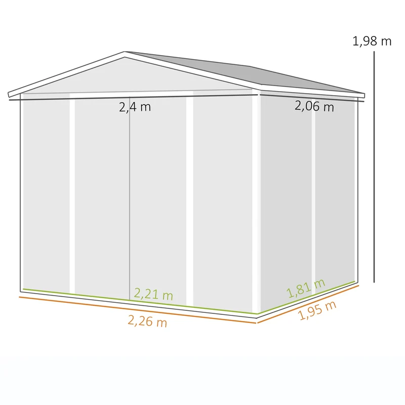 Outsunny Caseta De Jardín Exterior 4,4 M² 240x206x198 Cm Puerta Corredera Gris
