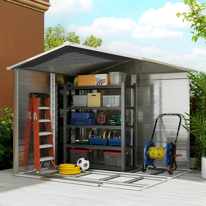 Outsunny Caseta De Jardín Exterior 4,4 M² 240x206x198 Cm Puerta Corredera Gris