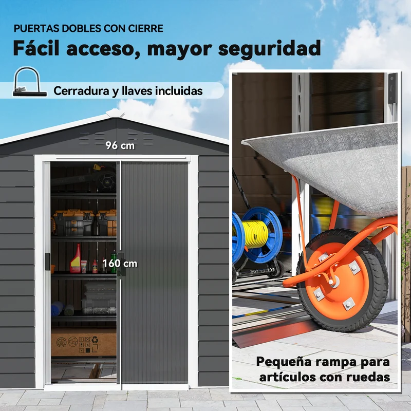 Outsunny Caseta De Jardín Exterior 4,4 M² 240x206x198 Cm Puerta Corredera Gris