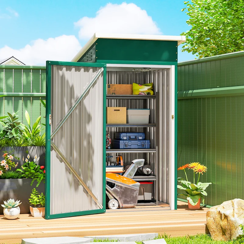 Outsunny Caseta De Jardín Exterior 107,5x91x185 Cm Puerta Con Cerradura Verde