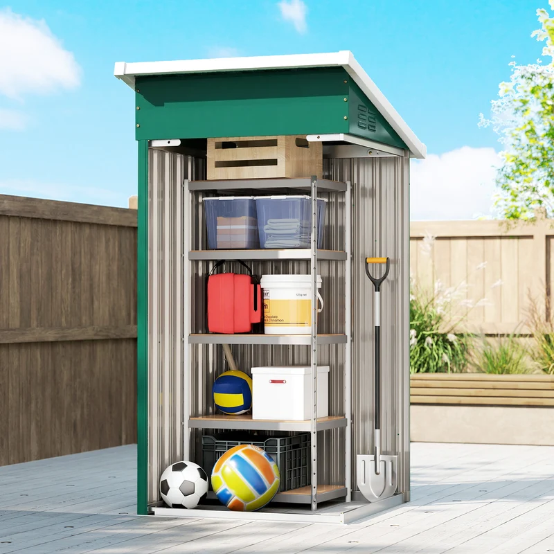 Outsunny Caseta De Jardín Exterior 107,5x91x185 Cm Puerta Con Cerradura Verde