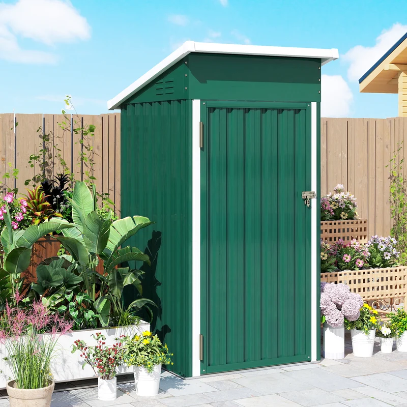 Outsunny Caseta De Jardín Exterior 107,5x91x185 Cm Puerta Con Cerradura Verde