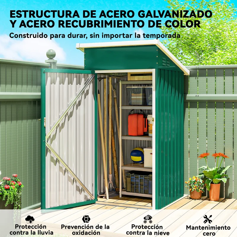 Outsunny Caseta De Jardín Exterior 107,5x91x185 Cm Puerta Con Cerradura Verde