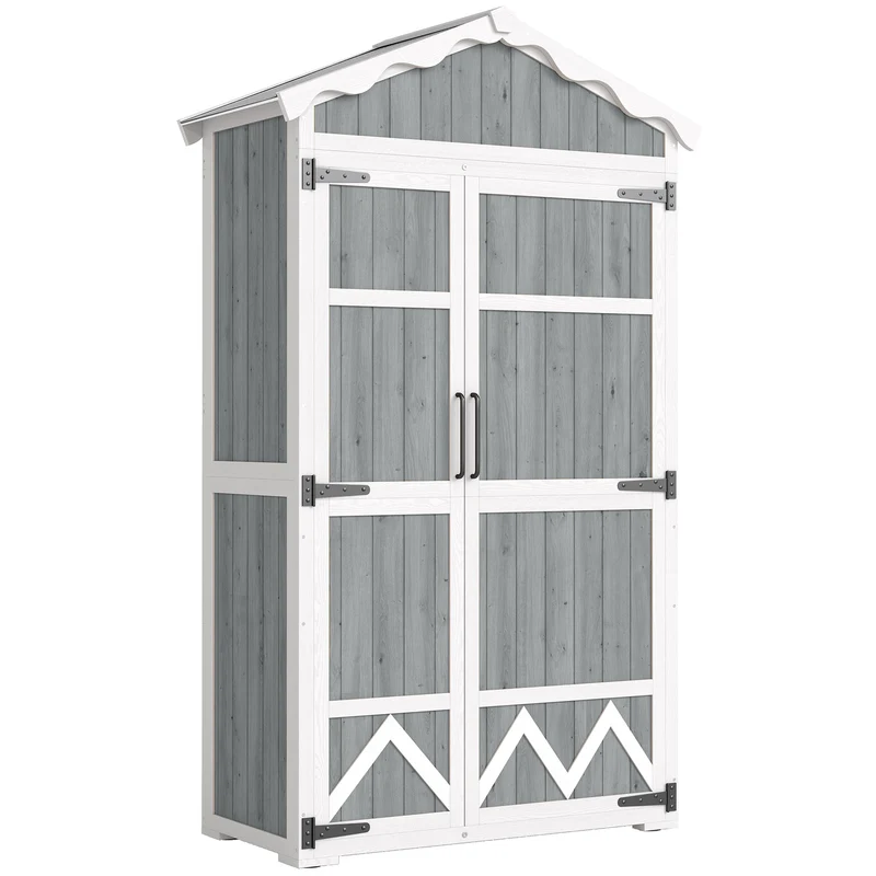 Outsunny Caseta De Jardín De Madera 105x55x179 Cm Con 4 Estantes Extraíbles